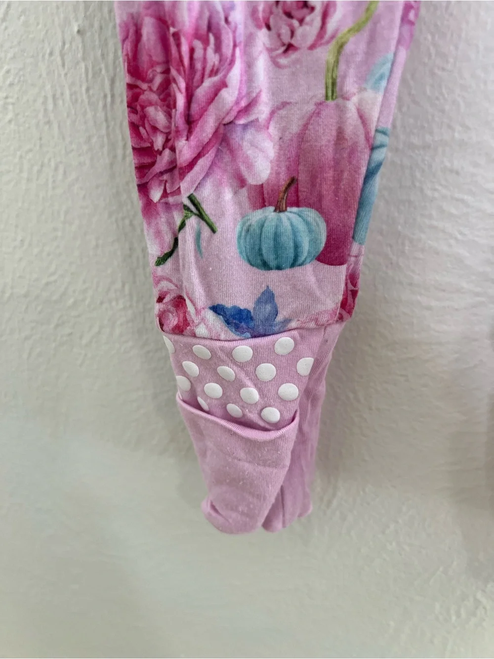 Bums & Roses Girls Pink Floral & Blue Pumpkin One-Piece Pajamas size 9-12 months